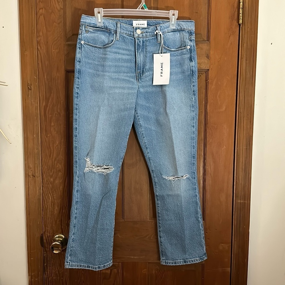 Frame Women’s LeHigh Straight Demarco Rips Jeans Size 30